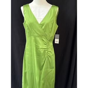 Women’s Donna Ricco Green V-cut Pleated Pencil Dress Sz 12
